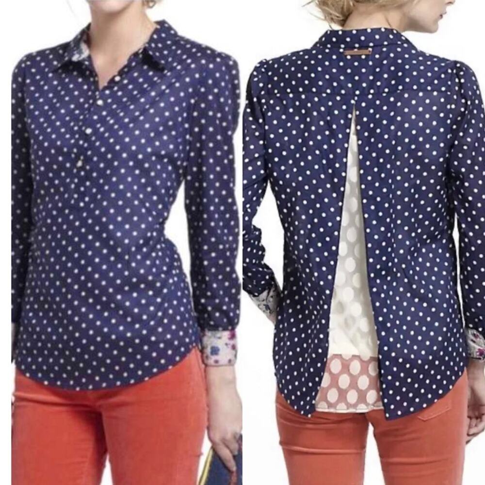 Birds of Paradis by Trovata Navy Polka Dot Lace Blouse